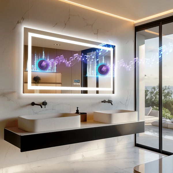 Smart LED Large Bathroom Mirror With Bluetooth, Multiple Size Rectangl