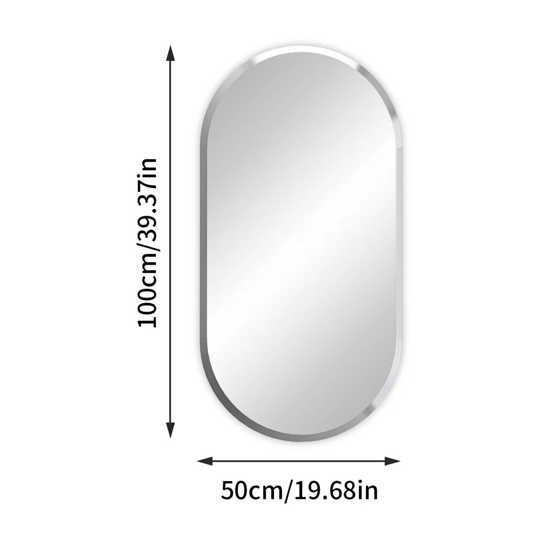 Frameless Long Oval Bathroom Vanity Mirror – Silver Glass Wall Mirror with Beveled Edge for Bathroom & Entryway