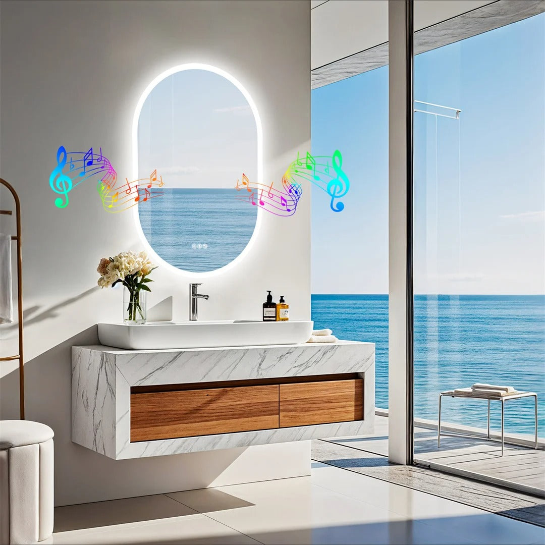Oval Smart Illuminated Bathroom Vanity Mirror With Bluetooth Speakers, 60X90CM