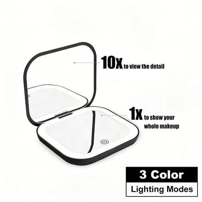 LED Travel Makeup Mirror with 10X Magnification & 3-Colour Lighting