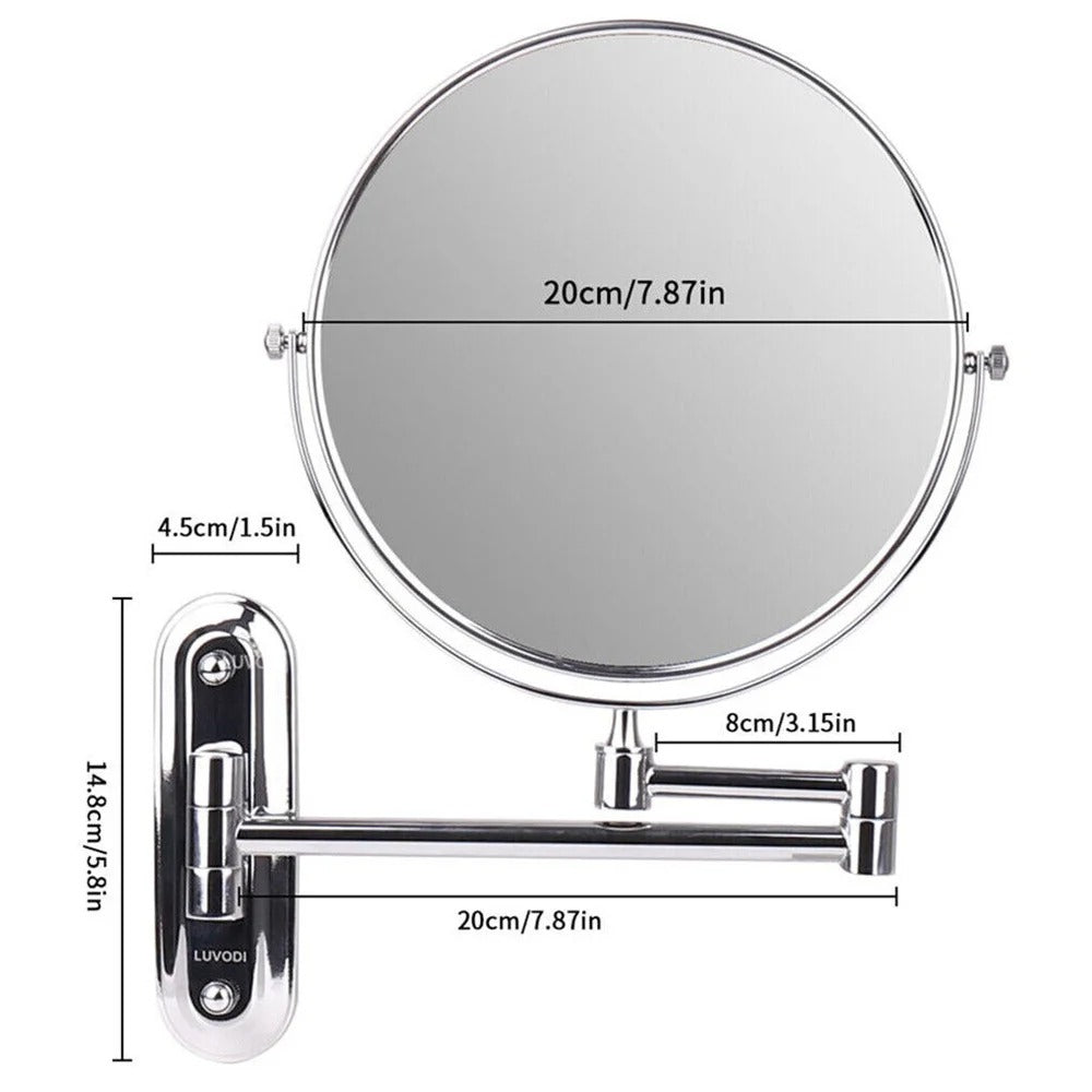 Round Wall-Mounted Magnifying Mirror with Extendable Arm – 5X or 10X