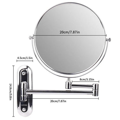 Round Wall-Mounted Magnifying Mirror with Extendable Arm – 5X or 10X