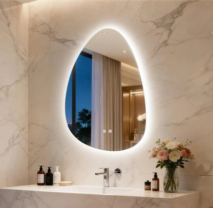 Irregular Illuminated Backlit LED Bathroom Mirror, 3 Colors Setting Anti-fog