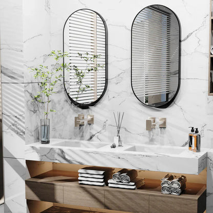 Modern Black Metal Framed Dressing Mirror Oval Bathroom Vanity Mirror for Wall