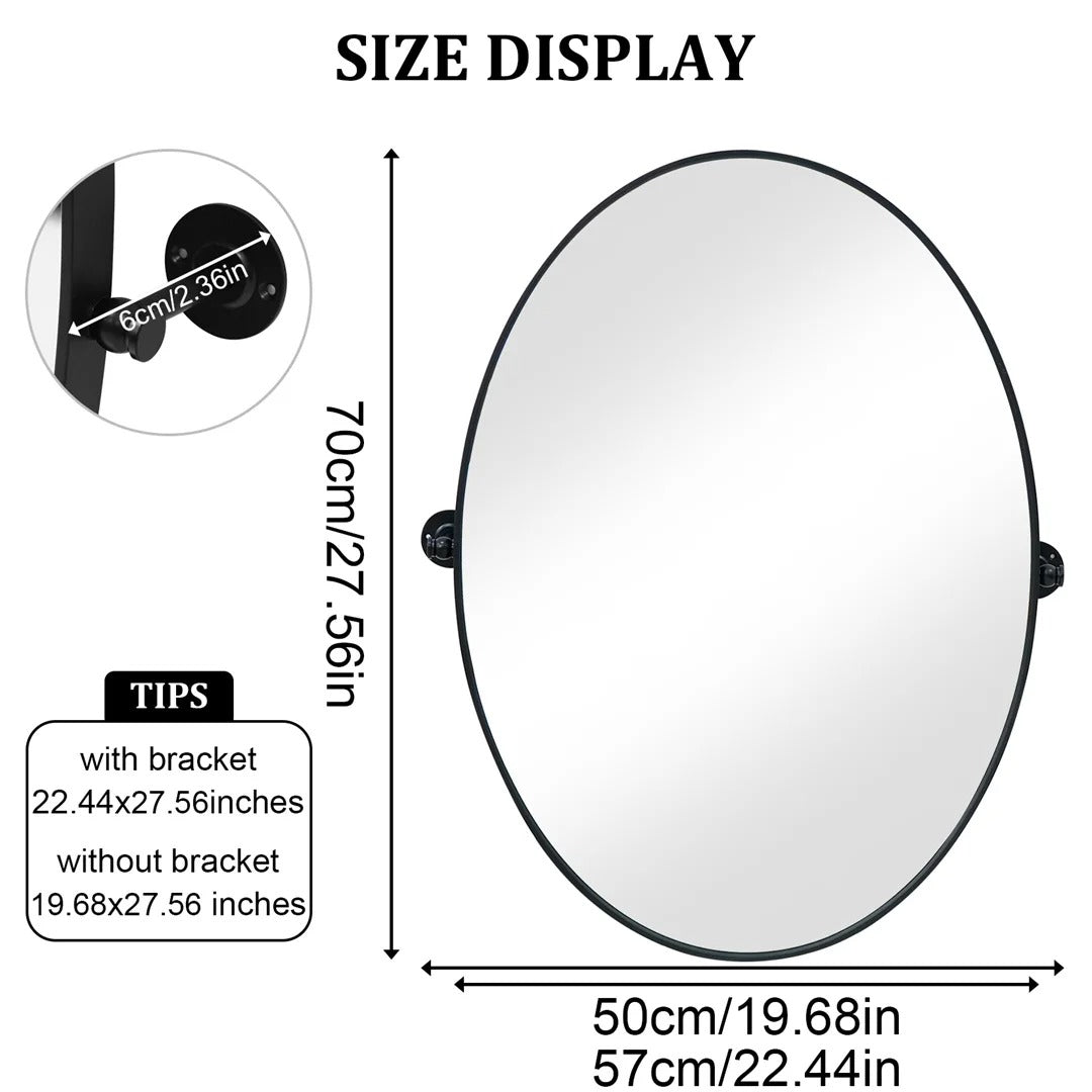 Black Oval Pivot Bathroom Mirror with Adjustable Tilt – 50 × 70 cm