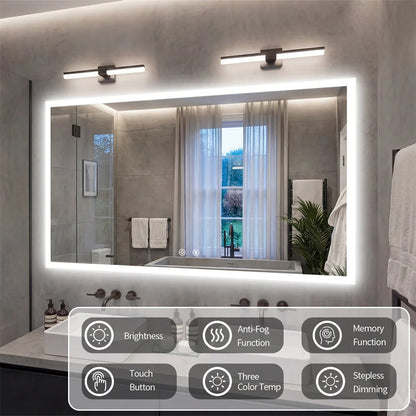 Rectangular Backlit Bathroom Mirror with Anti-Fog - touch controls and function overview