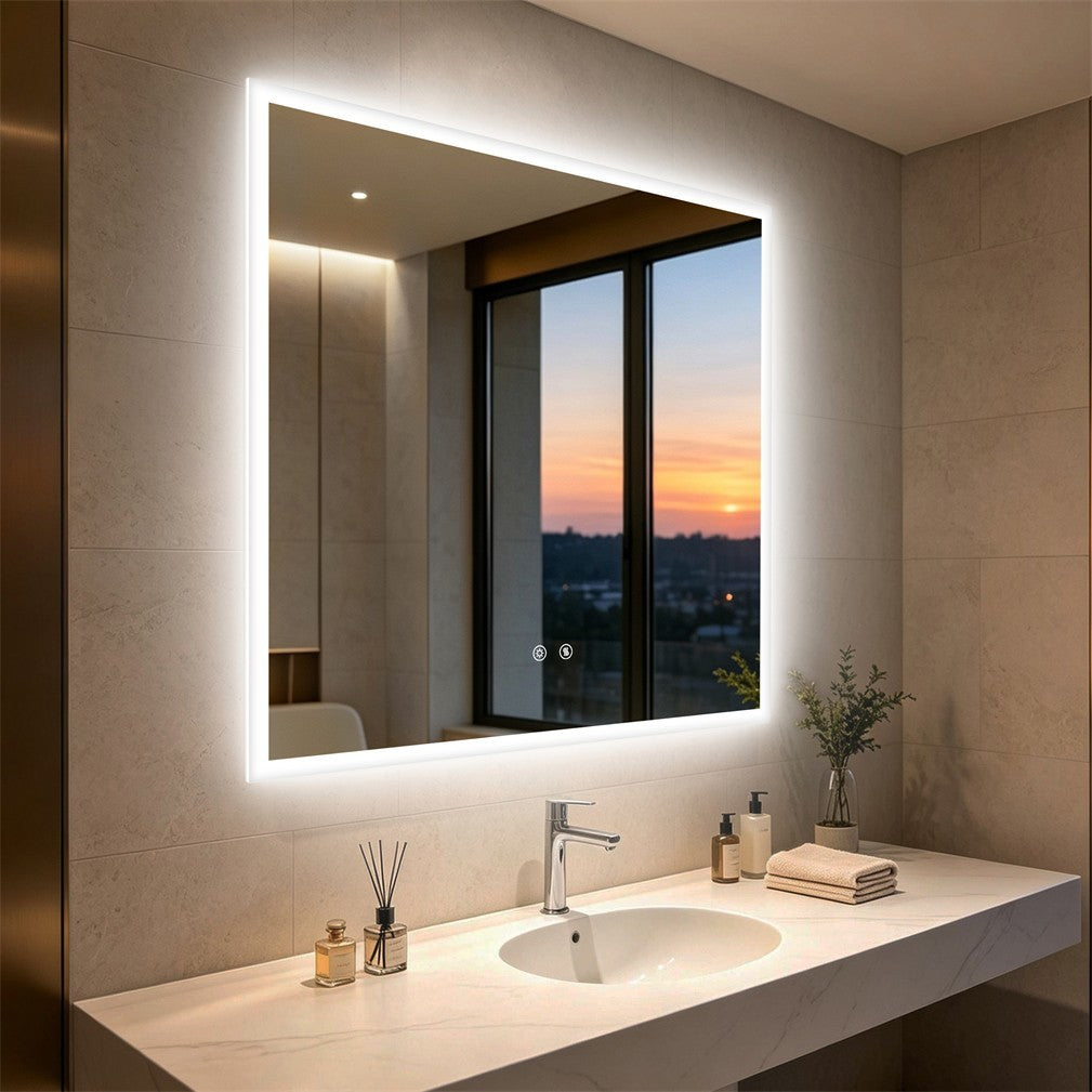 Large Square LED Bathroom Mirror with Anti-Fog