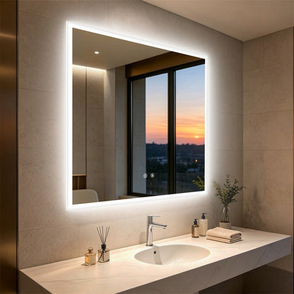 Large Square LED Bathroom Mirror with Anti-Fog