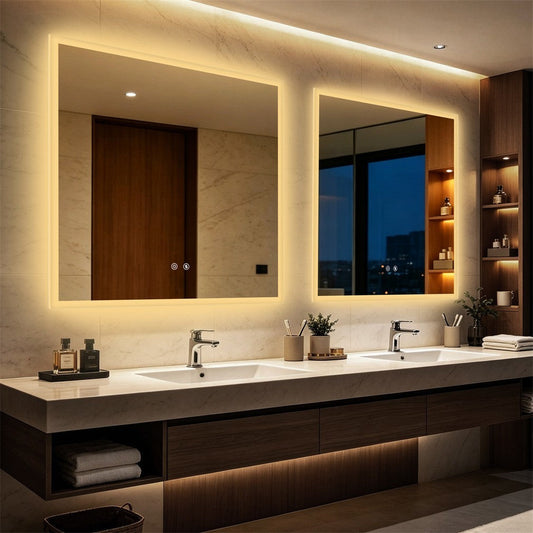 Large Square LED Bathroom Mirror with Anti-Fog