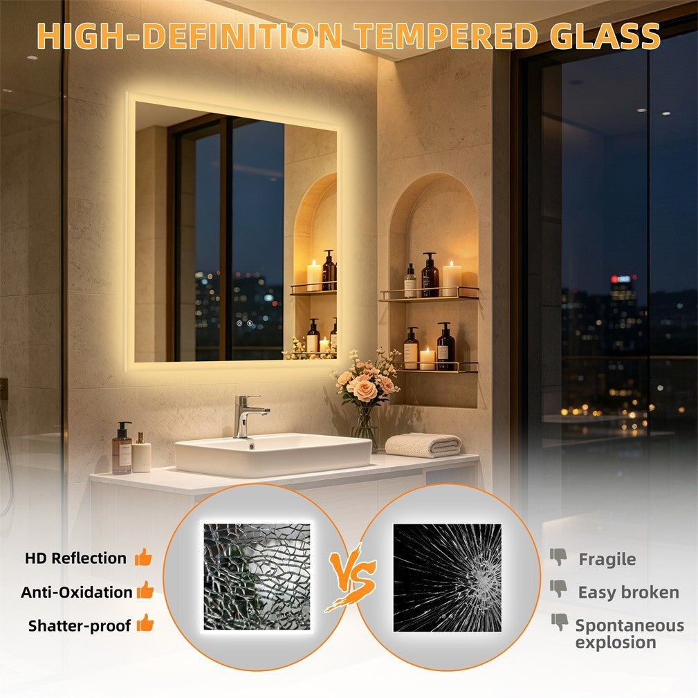 Large Square LED Bathroom Mirror with Anti-Fog
