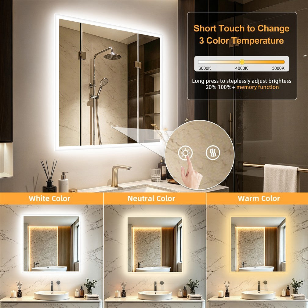Large Square LED Bathroom Mirror with Anti-Fog