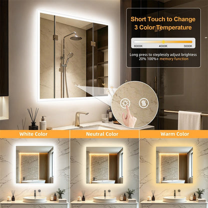 Large Square LED Bathroom Mirror with Anti-Fog