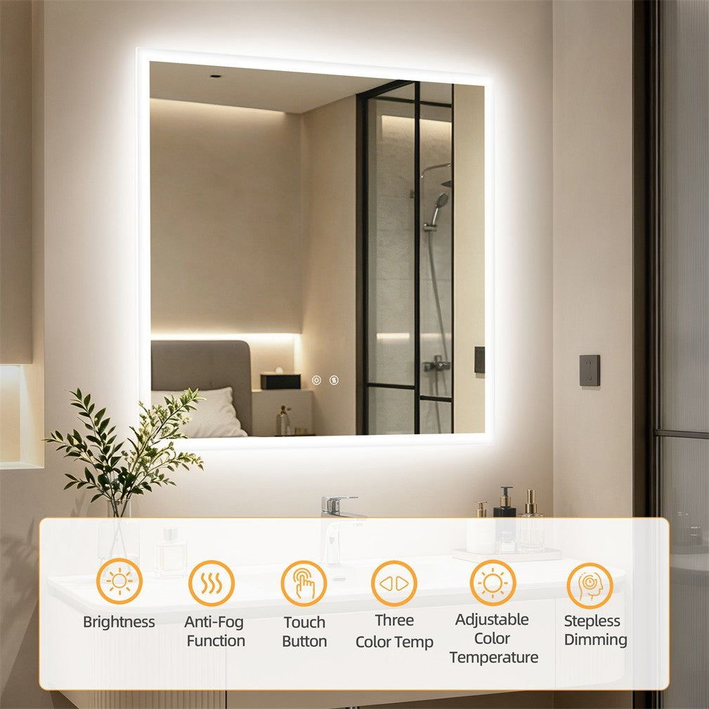 Large Square LED Bathroom Mirror with Anti-Fog