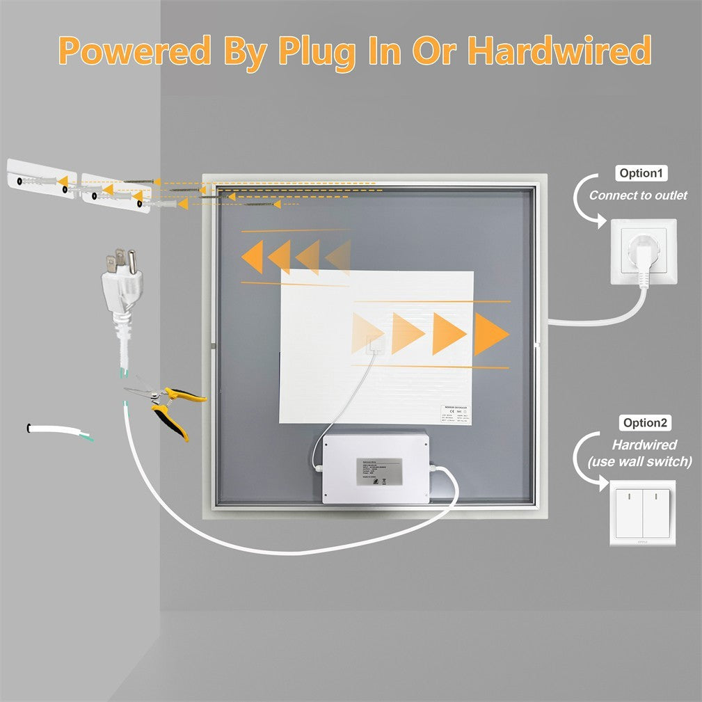 Large Square LED Bathroom Mirror with Anti-Fog