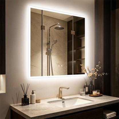 Large Square LED Bathroom Mirror with Anti-Fog