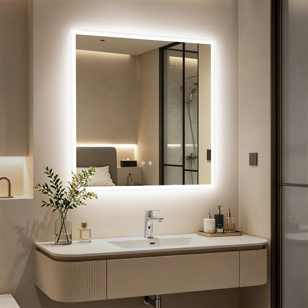 Large Square LED Bathroom Mirror with Anti-Fog