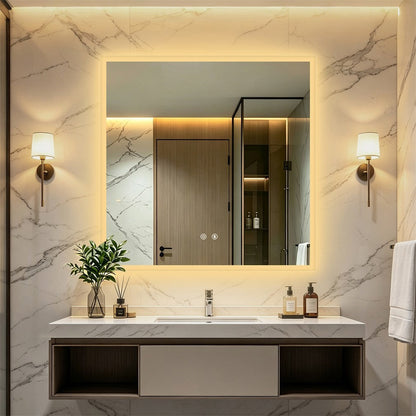 Large Square LED Bathroom Mirror with Anti-Fog
