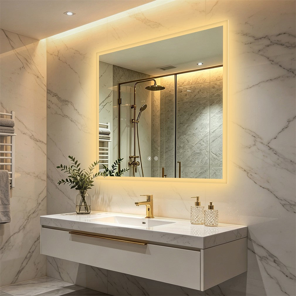 Large Square LED Bathroom Mirror with Anti-Fog