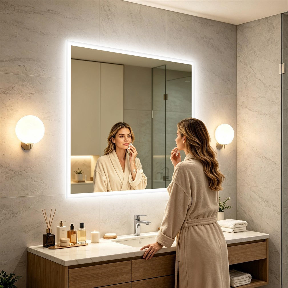 Large Square LED Bathroom Mirror with Anti-Fog