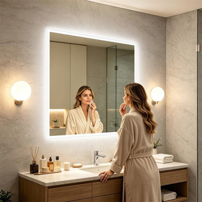 Large Square LED Bathroom Mirror with Anti-Fog