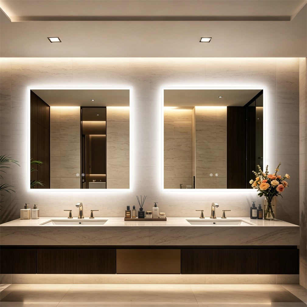 Large Square LED Bathroom Mirror with Anti-Fog