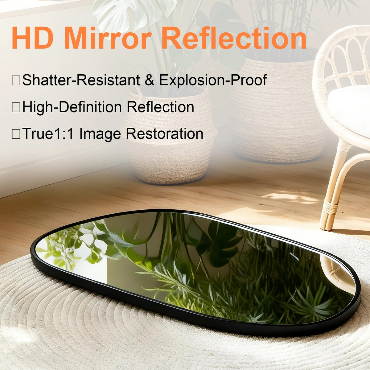 Black Asymmetrical Wall Mirror with Tempered Glass – 54.5 × 85.5 cm