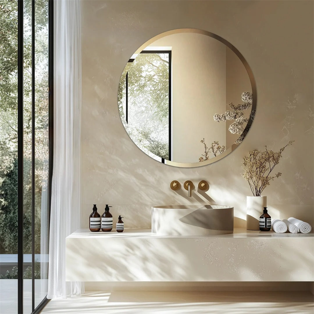 Frameless Round Bathroom Vanity Mirror – Circle Wall Decor Mirror with