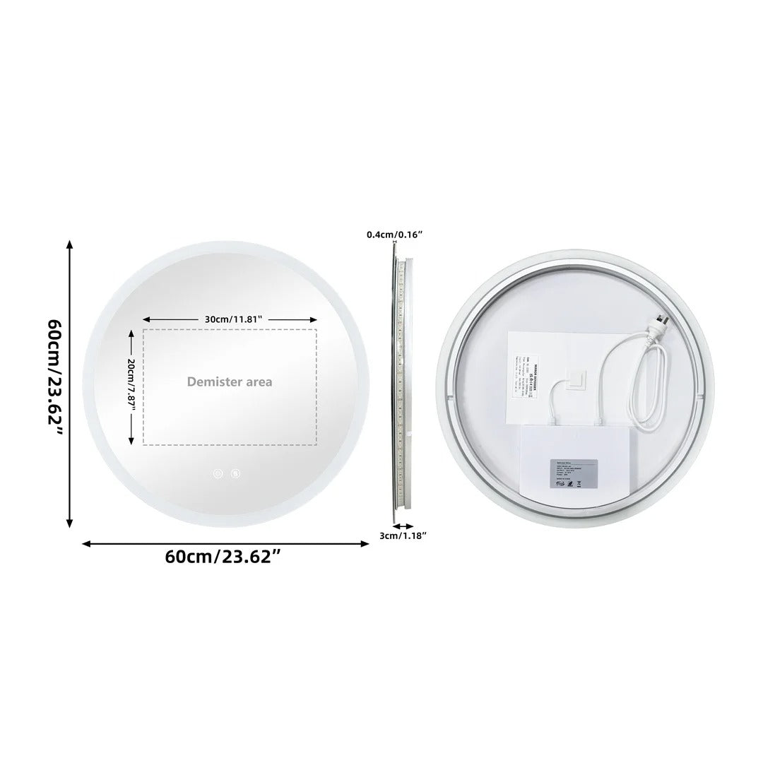 Backlit Round LED Bathroom Mirror, Dimmable Anti-Fog Waterproof Vanity Mirror