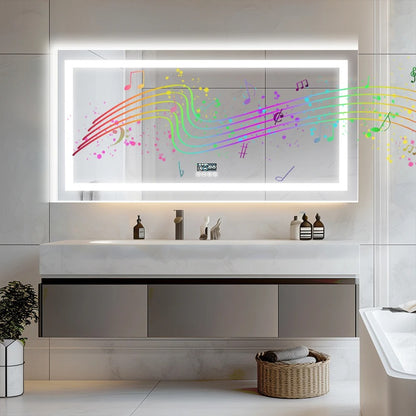 New Generation Smart Bathroom Mirror, Extra Large Rectangle Vanity Mirror with Dual Lights, Anti-Fog, Bluetooth Speakers, 3 Colors Temperature & Dimmable