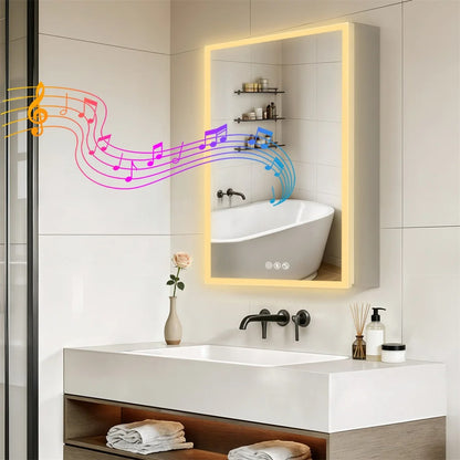 Smart LED Bathroom Mirror Cabinet with Bluetooth Speaker, Music Control, Anti-fog,Front Light