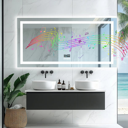 New Generation Smart Bathroom Mirror, Extra Large Rectangle Vanity Mirror with Dual Lights, Anti-Fog, Bluetooth Speakers, 3 Colors Temperature & Dimmable