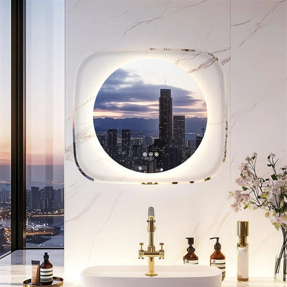 Modern LED Bathroom Mirror with 3-Color Dimmable Backlit and Anti-Fog Feature, 80*70cm