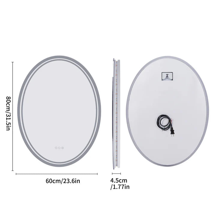 Oval Backlit Light LED Makeup Bathroom Mirror or Wall Mounted, Vanity Mirror  Frameless ,Anti-Fog