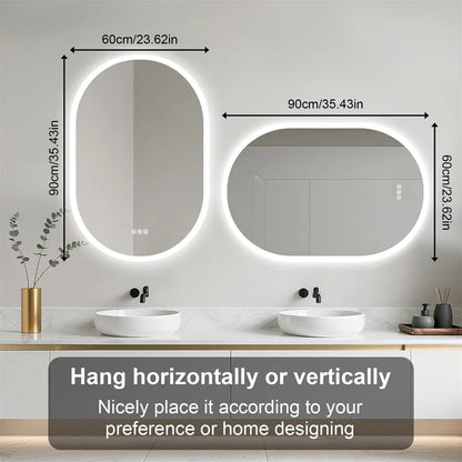 Oval Smart Illuminated Bathroom Vanity Mirror With Bluetooth Speakers, 60X90CM
