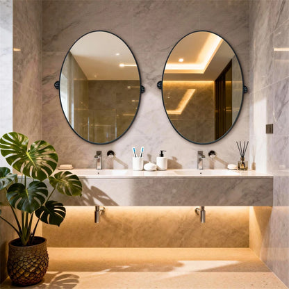 Black Oval Pivot Bathroom Mirror with Adjustable Tilt – 50 × 70 cm