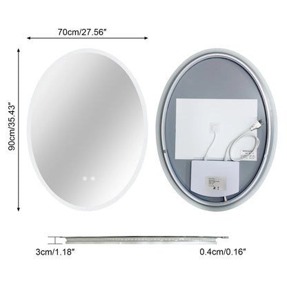 Oval LED Backlit Bathroom Mirror with 3 Color Lighting and Anti-fog