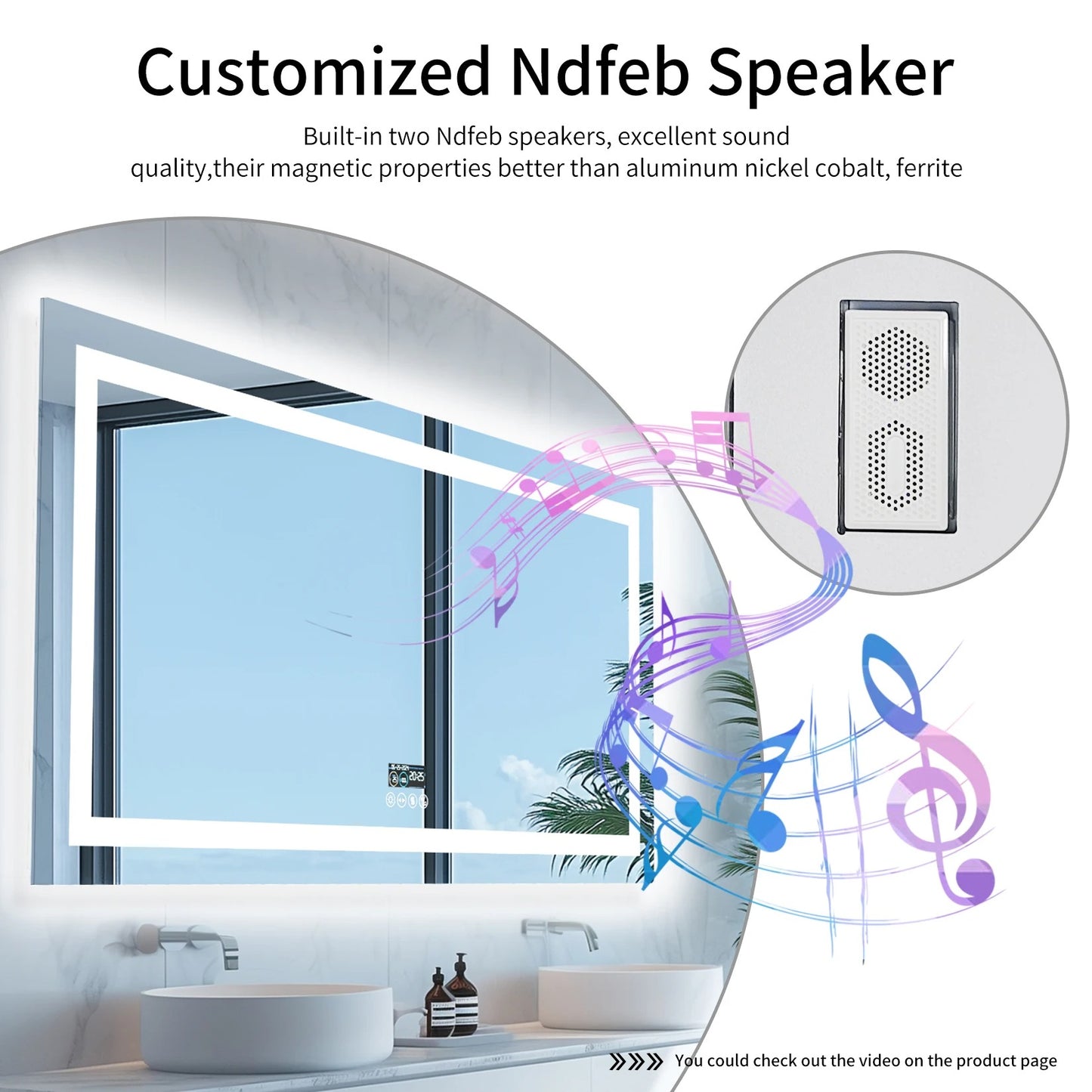 New Generation Smart Bathroom Mirror, Extra Large Rectangle Vanity Mirror with Dual Lights, Anti-Fog, Bluetooth Speakers, 3 Colors Temperature & Dimmable