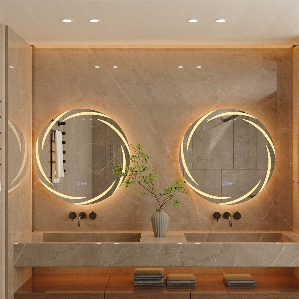 HaloGlow Round Backlit LED Bathroom Mirror, Anti-Fog, Memory Smart LED Mirror