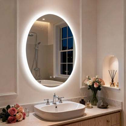 Oval LED Backlit Bathroom Mirror with 3 Color Lighting and Anti-fog