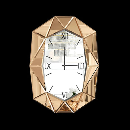 3D Beveled Diamond Wall Mirror with Clock, Hanging Clock