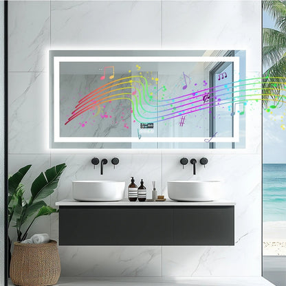 New Generation Smart Bathroom Mirror, Extra Large Rectangle Vanity Mirror with Dual Lights, Anti-Fog, Bluetooth Speakers, 3 Colors Temperature & Dimmable