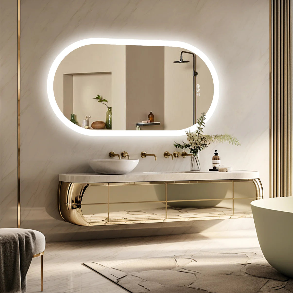 Oval Arched Large Backlit Light Oval Arched Large LED Makeup Bathroom Mirror, Anti-Fog, 3-Color Smart Mirrors