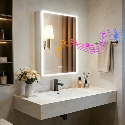 Smart LED Bathroom Mirror Cabinet with Bluetooth Speaker, Music Control, Anti-fog,Front Light