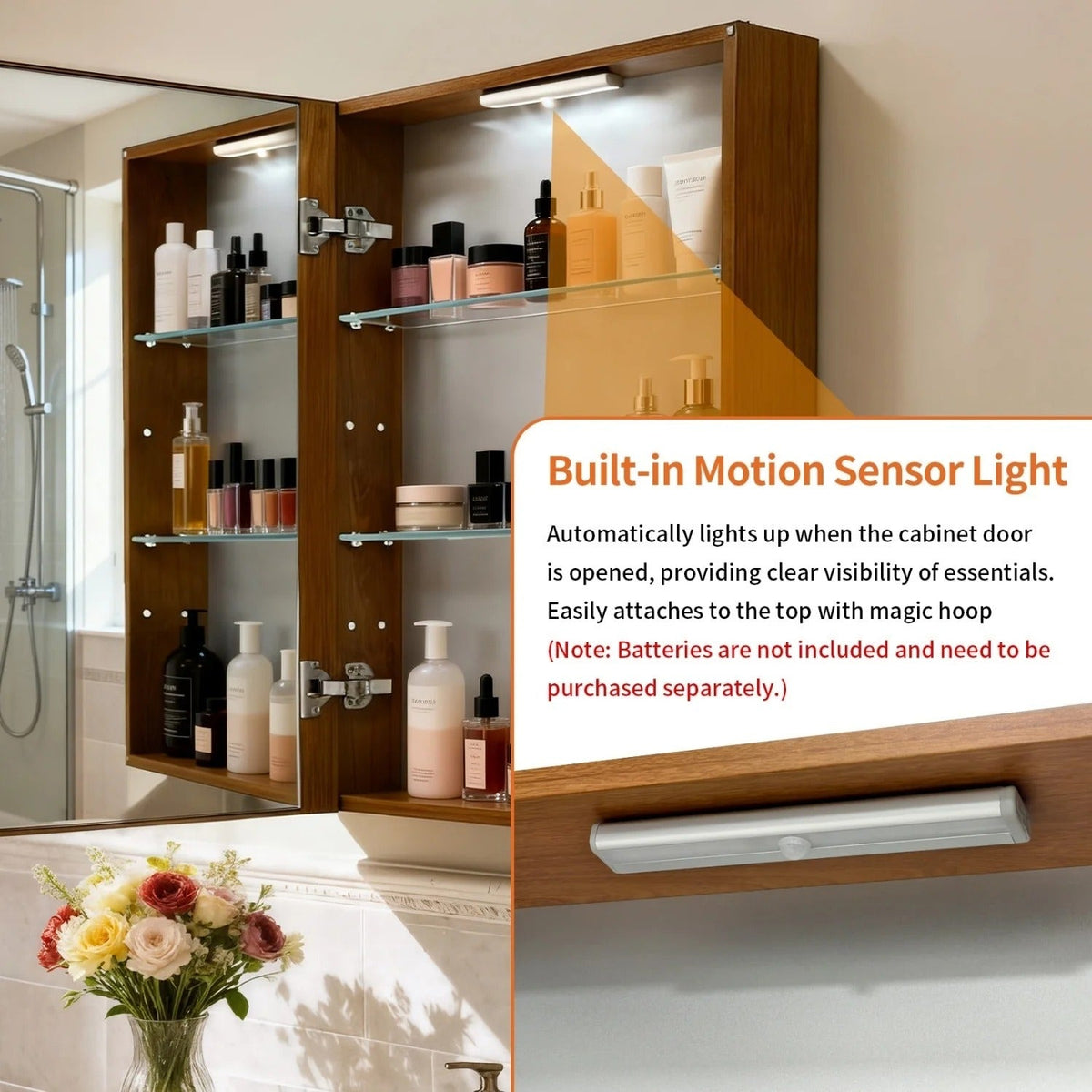 Walnut-Effect Bathroom Mirror Cabinet with Sensor Light – 4 Sizes