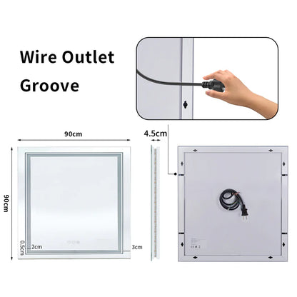 Square Double Light LED Smart Bathroom Illumination Mirror, Wall Mounted, Anti-Fog