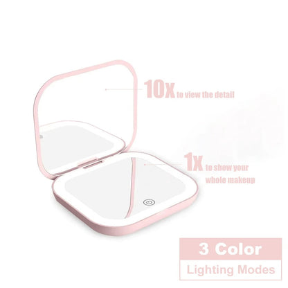 LED Travel Makeup Mirror with 10X Magnification & 3-Colour Lighting
