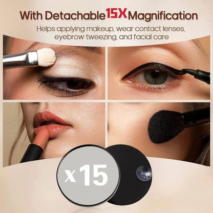 Large Vanity Makeup Mirror with Light – Detachable 15X Magnifier, 3 Color Modes, Touch Control & 360° Rotation