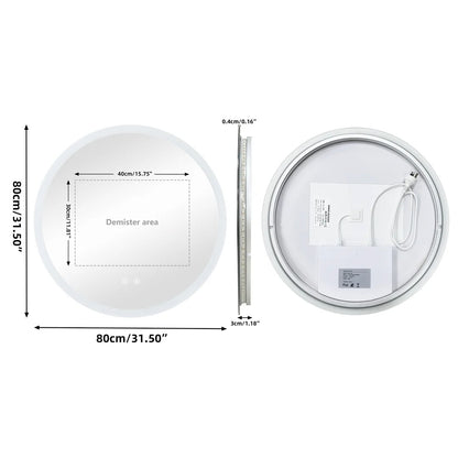 Backlit Round LED Bathroom Mirror, Dimmable Anti-Fog Waterproof Vanity Mirror
