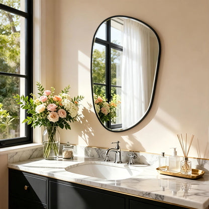 Black Asymmetrical Wall Mirror with Tempered Glass – 54.5 × 85.5 cm