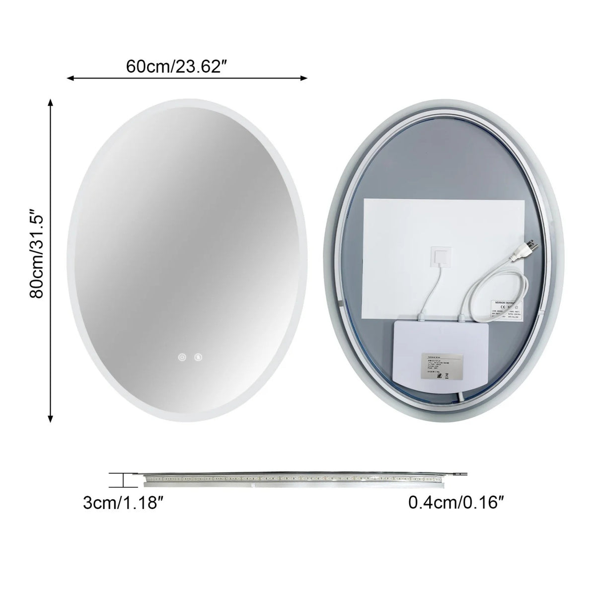 Oval LED Backlit Bathroom Mirror with 3 Color Lighting and Anti-fog